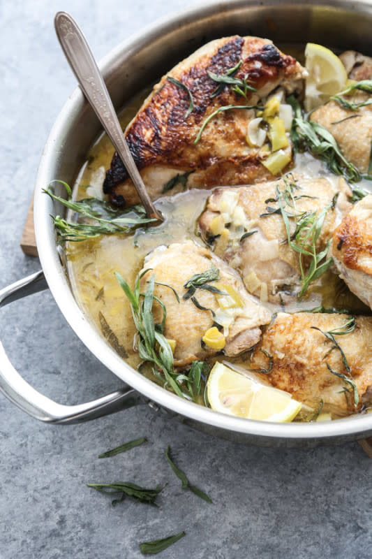 <p>Feed Me Phoebe</p><p>This easy braised chicken recipe uses a French-Vietnamese mash-up of flavors: coconut milk, tarragon, leeks and scallions. And it comes together in one pan!</p><p><strong>Get the recipe: <a href="https://feedmephoebe.com/easy-braised-chicken-recipe/" rel="nofollow noopener" target="_blank" data-ylk="slk:Braised Ginger Coconut Chicken with Leeks and Taragon;elm:context_link;itc:0;sec:content-canvas" class="link rapid-noclick-resp"><em>Braised Ginger Coconut Chicken with Leeks and Taragon</em></a></strong></p>