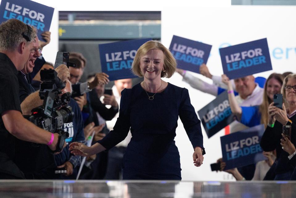 Foreign secretary and Conservative leadership hopeful Liz Truss arrives to speak during the final Tory leadership hustings at Wembley Arena on 31 August 2022 in London, England (Getty Images)