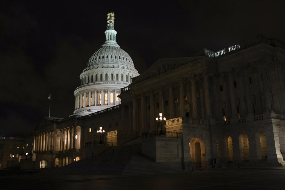 FILE - The U.S. Capitol is seen at dawn on Friday, Oct. 20, 2023, in Washington. The Republican dysfunction that has ground business in the U.S. House to a halt as two wars rage abroad and a budget crisis looms at home is contributing to a deep loss of faith in American institutions. The pessimism extends beyond Congress, with recent polling showing a widespread mistrust in everything from the courts to organized religion. (AP Photo/Jose Luis Magana, File)