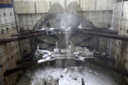 Seattle’s tunnel-drilling machine, Bertha, the world's largest tunnel-boring machine, completes drilling the tunnel in Seattle, Washington, U.S., April 4, 2017. REUTERS/Karen Ducey