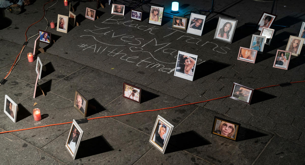 A vigil is held on Transgender Day of Remembrance in New York City on Nov. 20, 2020.