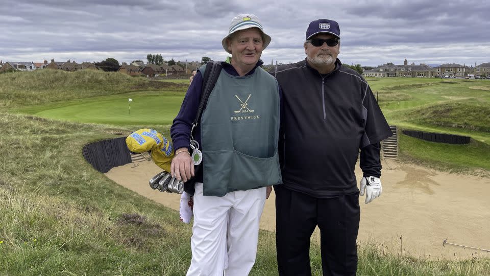 Hartsell (right) and a friend while playing Prestwick Golf Club in South Ayrshire, around 50 kilometers southwest from Glasgow. - Jim Hartsell