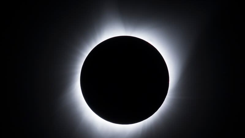 The sun's corona is visible around the shadow of the moon during the total solar eclipse at Mann Creek Reservoir near Weiser, Idaho, on Monday, Aug. 21, 2017.