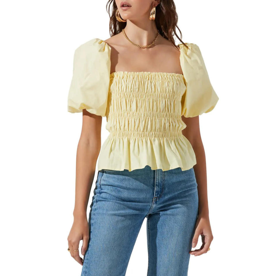 ASTR the Label Bubble Sleeve Smocked Blouse