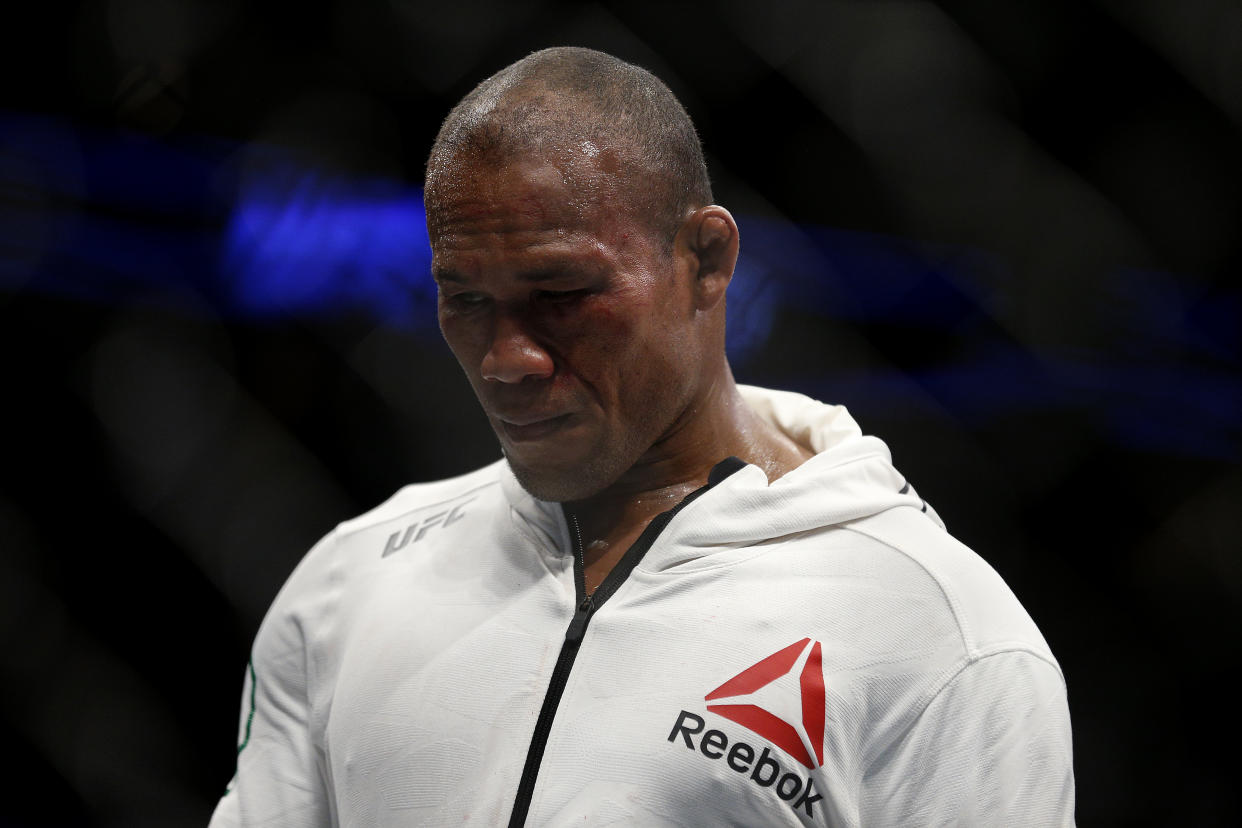 SUNRISE, FLORIDA - APRIL 27:  Ronaldo Souza of Brazil reacts after losing to Jack Hermansson of Sweden during their middleweight bout at UFC Fight Night at BB&T Center on April 27, 2019 in Sunrise, Florida. (Photo by Michael Reaves/Getty Images)