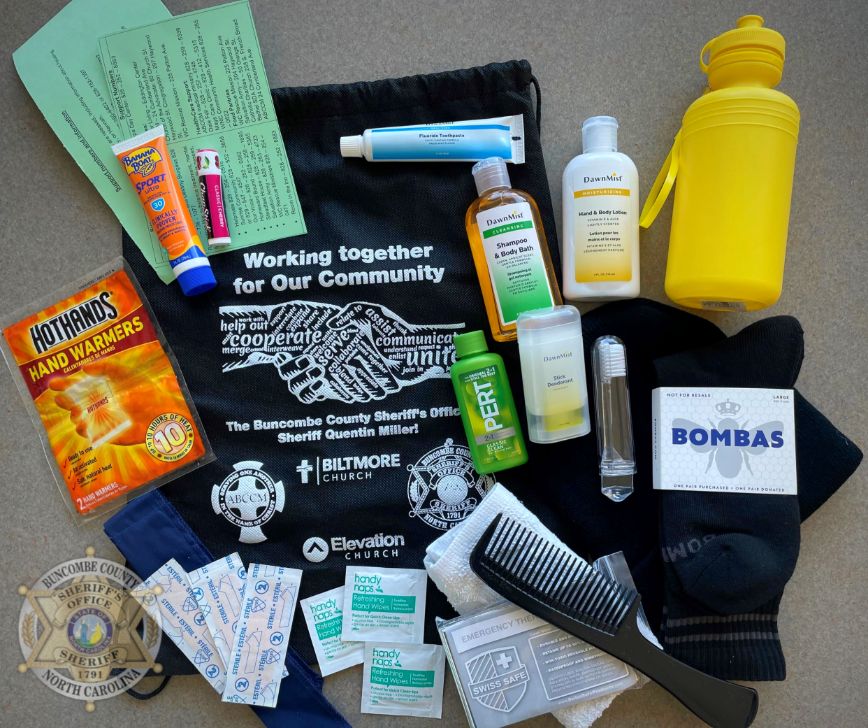 One of the care kits put together by the Buncombe County Sheriff's Office.