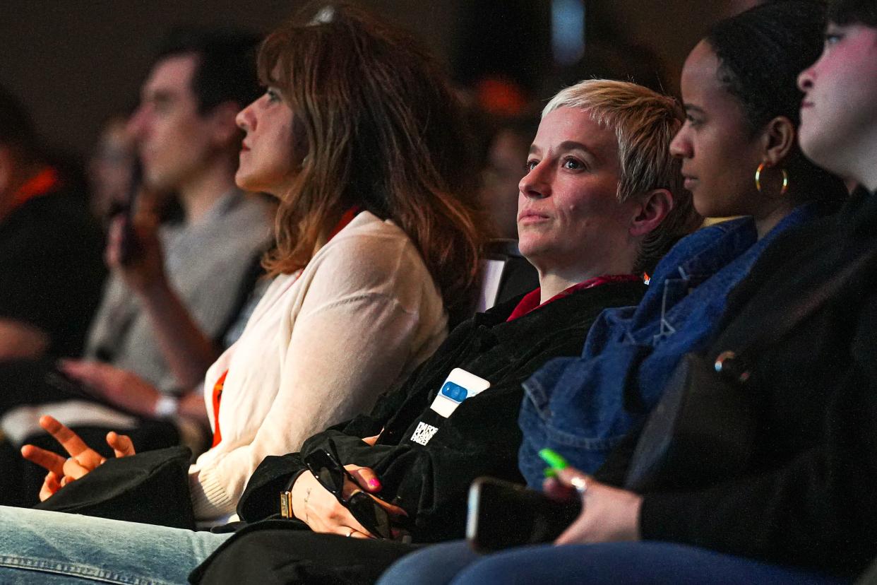 Megan Rapinoe, an American former professional soccer player sits in on a keynote speaking event during South by Southwest at the Austin Convention Center on Sunday, March 10, 2024.