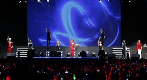 Image provided by C-JeS Entertainment shows South Korean boyband JYJ performing in Lima, Peru, on March 11. Latin American fans have posted hundreds of videos on YouTube showing flash mobs emulating K-pop dance moves and urging their favourite stars to visit the continent