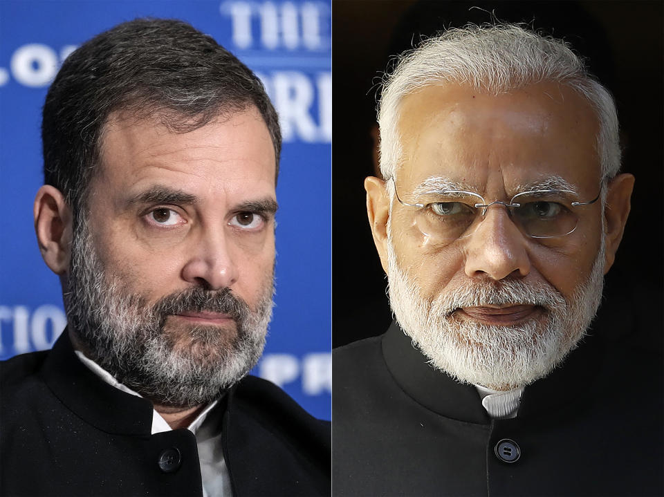 India's prime minister Narendra Modi, right, and his bête noire Rahul Gandhi, India's opposition leader.