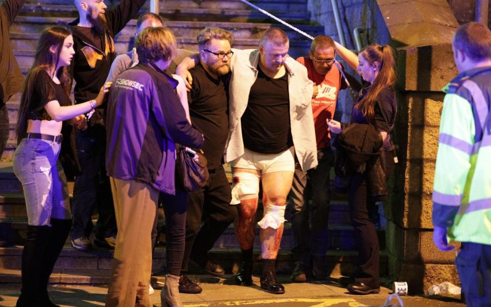 Pictures of injured concert-goers outside Manchester Arena - Credit: Joel Goodman/LNP