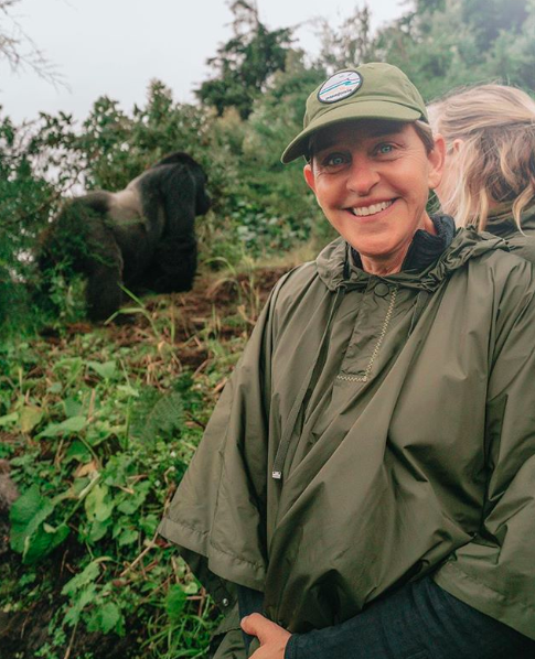 Ellen DeGeneres is in Rwanda at the future home of Ellen DeGeneres Campus of the Dian Fossey Gorilla Fund, where she’s making some new friends (i.e., gorillas). (Photo: Ellen DeGeneres via Instagram)