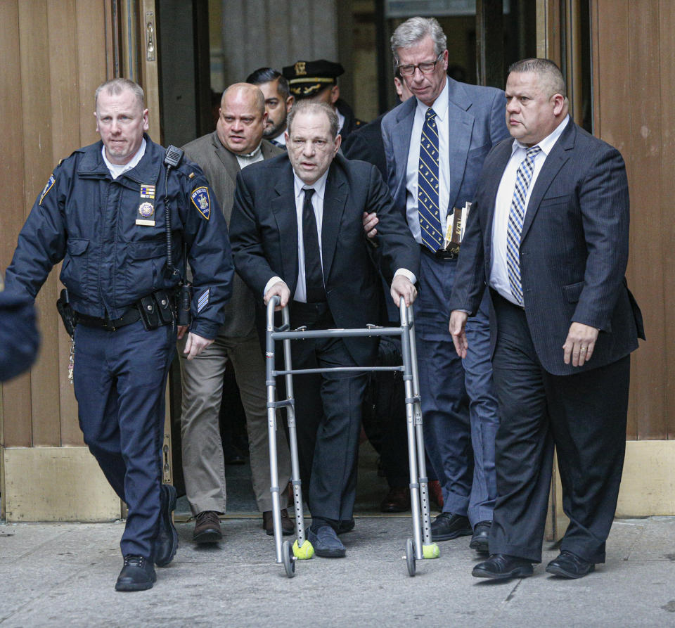 NEW YORK, NY - JANUARY 06: Harvey Weinstein leaves court on January 6, 2020 in New York City. Weinstein, a movie producer whose alleged sexual misconduct helped spark the #MeToo movement, pleaded not-guilty on five counts of rape and sexual assault against two unnamed women and faces a possible life sentence in prison. (Photo by Kena Betancur/Getty Images)