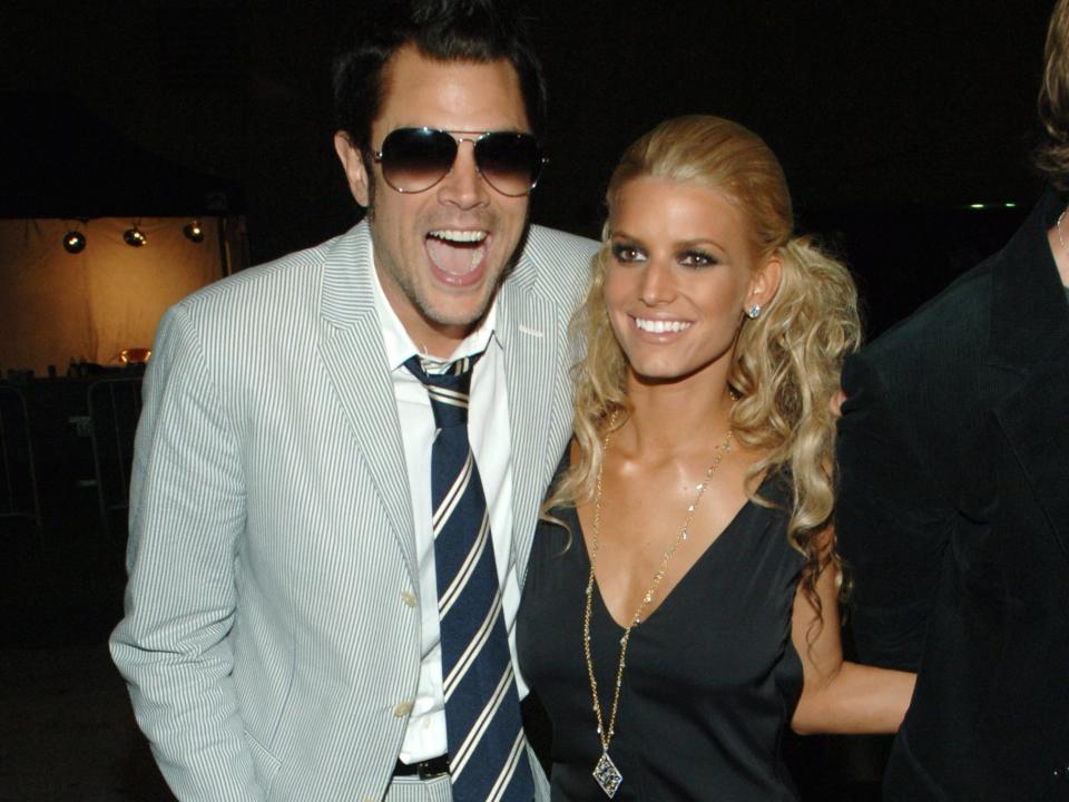 Johnny Knoxville and Jessica Simpson during 2005 MTV Movie Awards
