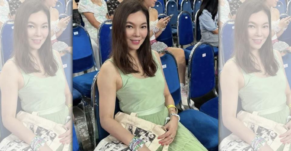 曾馨瑩特地挑選蘋果綠裙裝，呼應泰勒絲首張專輯的主色。（翻攝自曾馨瑩IG）