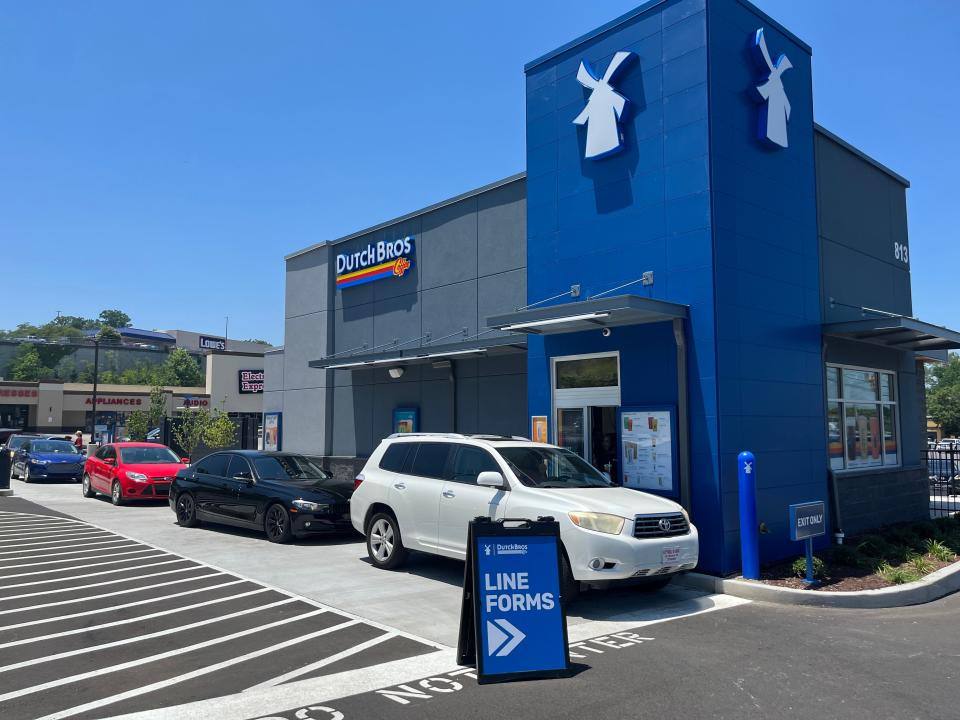 Dutch Bros opened on James Campbell Boulevard in Columbia the week of June 22. A line wraps around the signature blue-box building on June 26, 2023.