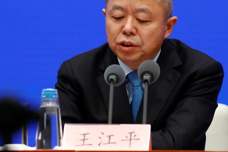 China's Vice Minister of Industry and Information Technology Wang Jiangping speaks at a news conference on the outbreak of the new coronavirus in Beijing