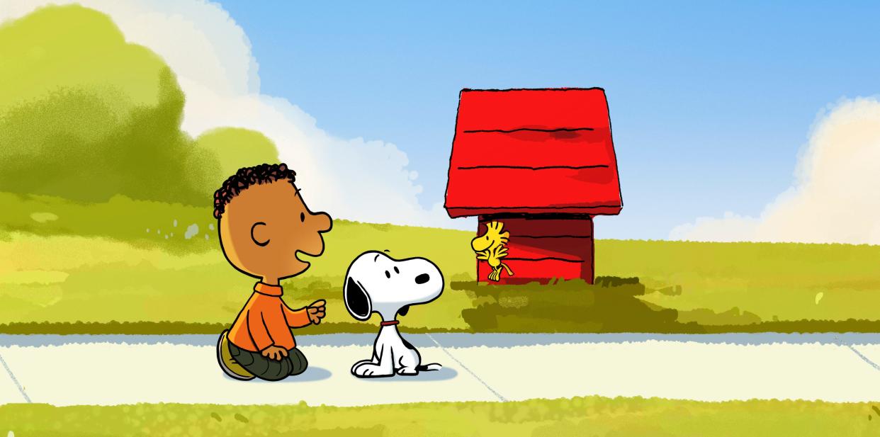 Franklin, Snoopy and Woodstock in "Snoopy Presents: Welcome Home, Franklin" premiering Feb. 16, 2024 on AppleTV+.