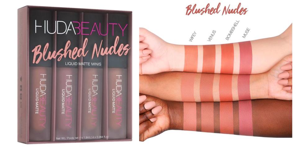 <p>Get four of Huda Beauty's dreamy blush nude liquid lipsticks. LOVE. </p><p><a rel="nofollow noopener" href="https://www.feelunique.com/p/Huda-Beauty-Liquid-Matte-Minis-Blushed-Nudes" target="_blank" data-ylk="slk:buy now;elm:context_link;itc:0;sec:content-canvas" class="link ">buy now</a></p>