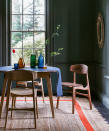 <p> Dark paint ideas are often associated with period properties and traditional dining rooms, however, do not be afraid to use darker paint shades for modern dining rooms as they can create an alluring, elegant atmosphere. </p> <p> Tash Bradley from Lick states, &apos;if your dining room does not get much natural light, use and amplify this feature, be adventurous and embrace the darkness&apos;. </p> <p> The dark, blue-gray paint used in this dining room creates a cozy, cocooned feel, and adds a contemporary twist to the traditional paneled walls &#x2013; one to remember for paneling paint. The dark paint is balanced out by the warming wooden furniture pieces and textured natural materials, with the end result being a sophisticated mix of the old and new. </p>