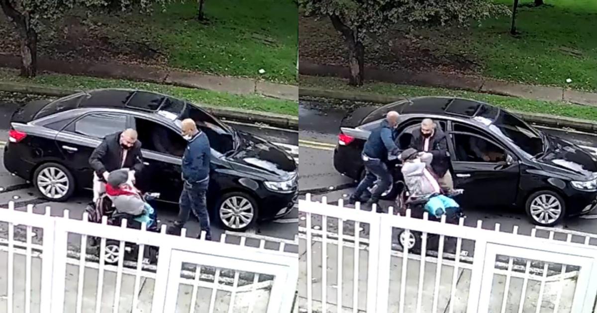 Three men assault a man in a wheelchair