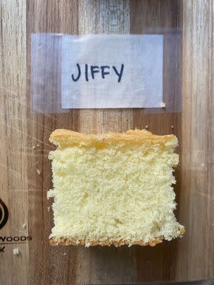 A couple of us compared it to angel food cake, and others found that it was reminiscent of cornbread (remember, no one knew this was Jiffy!). Ross also thought it tasted 