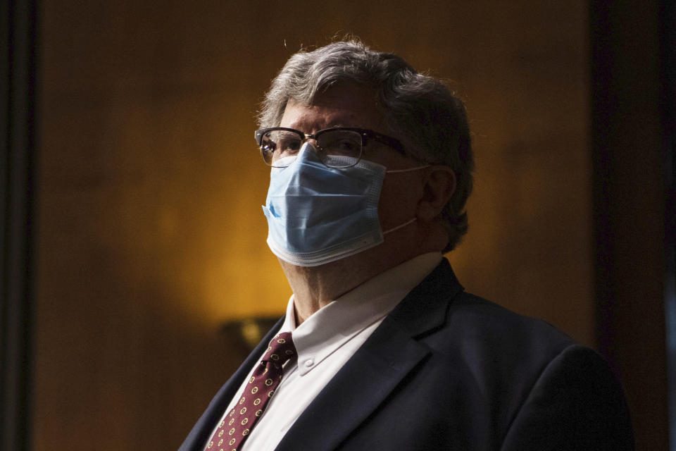 Brian Miller, a lawyer in the White House counsel’s office, waits ahead of a Senate Banking, Housing, and Urban Affairs Committee nomination hearing on Capitol Hill in Washington, Tuesday, May 5, 2020. Miller is President Donald Trump’s choice as special inspector general for the pandemic recovery. (Salwan Georges/The Washington Post via AP, Pool)