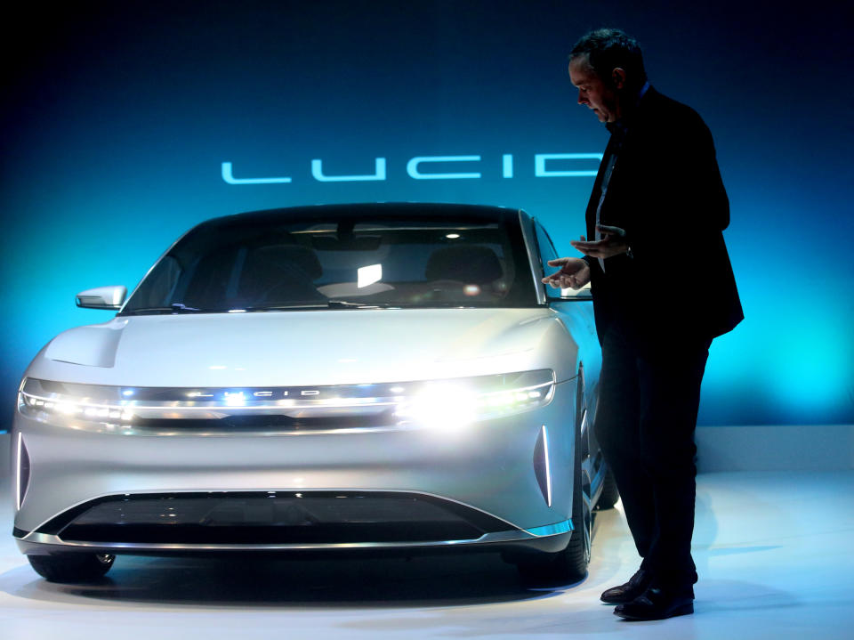 Chief Technology Officer Peter Rawlinson, takes part in a press event for the new "air" electric car by Lucid Motors Inc. on Wednesday, Dec. 14, 2016, in Fremont, Calif.   (Aric Crabb/Bay Area News Group) (Photo by MediaNews Group/Bay Area News via Getty Images)