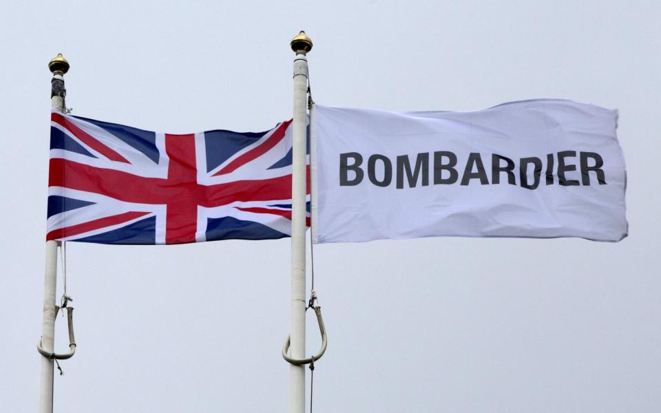 The Union Jack flutters alongside a Bombardier flag