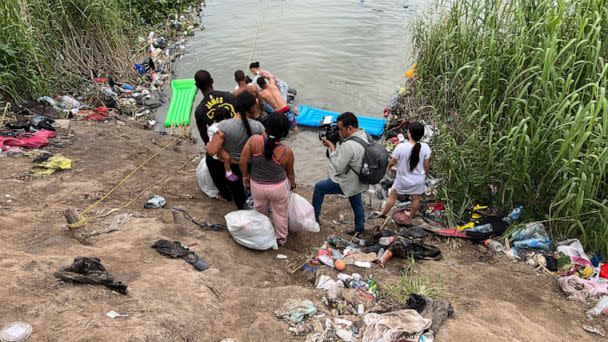 PHOTO: A staging area for people waiting to cross the Rio Grande from Mexico into the U.S. is shown. (Mireya Villarreal/Jim Scholz)