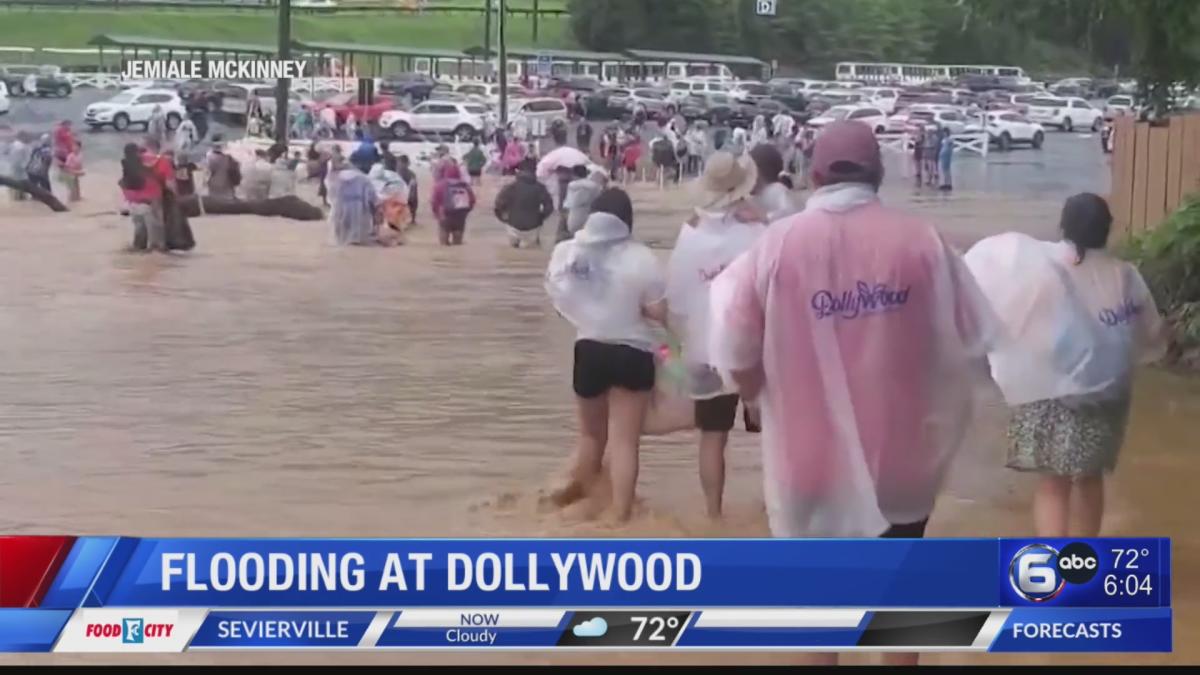 Flooding at Dollywood, which reopens at noon Monday