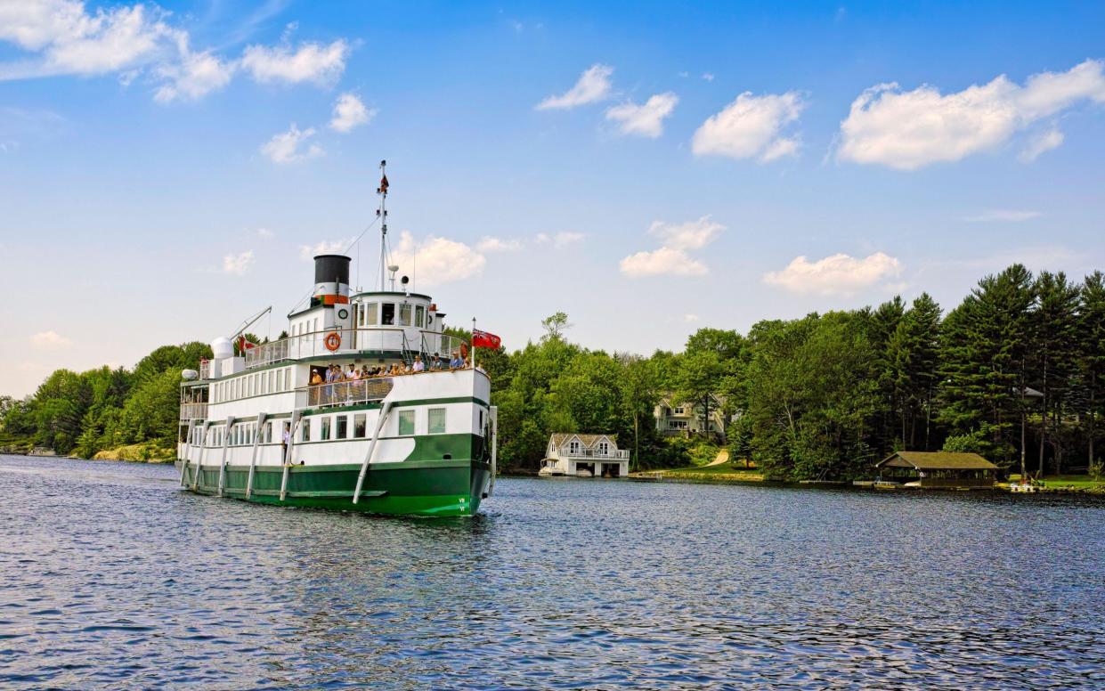 Wenonah II steamship in a lake, Lake Muskoka, Gravenhurst Bay, Ontario, Canada