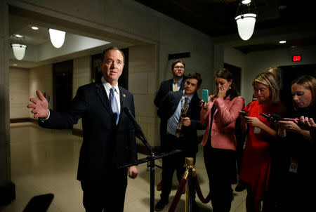 Ranking Member of the House Intelligence Committee Adam Schiff (D-CA) speaks after U.S. Attorney General Jeff Sessions attended a closed door interview with the House Intelligence Committee on Capitol in Washington, U.S., November 30, 2017. REUTERS/Joshua Roberts