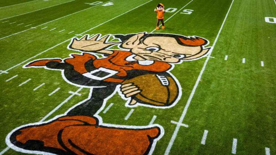 Brownie the Elf reclaimed his spot at the 50-yard line of Cleveland Browns Stadium.