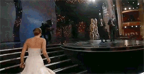 <p> On her way up to the stage to accept &quot;Best Actress&quot; for her role in Silver Lining&apos;s Playbook, Lawrence tripped on the stairs. After hanging her head for a second, she went on to give her speech and collect her Oscar. </p>
