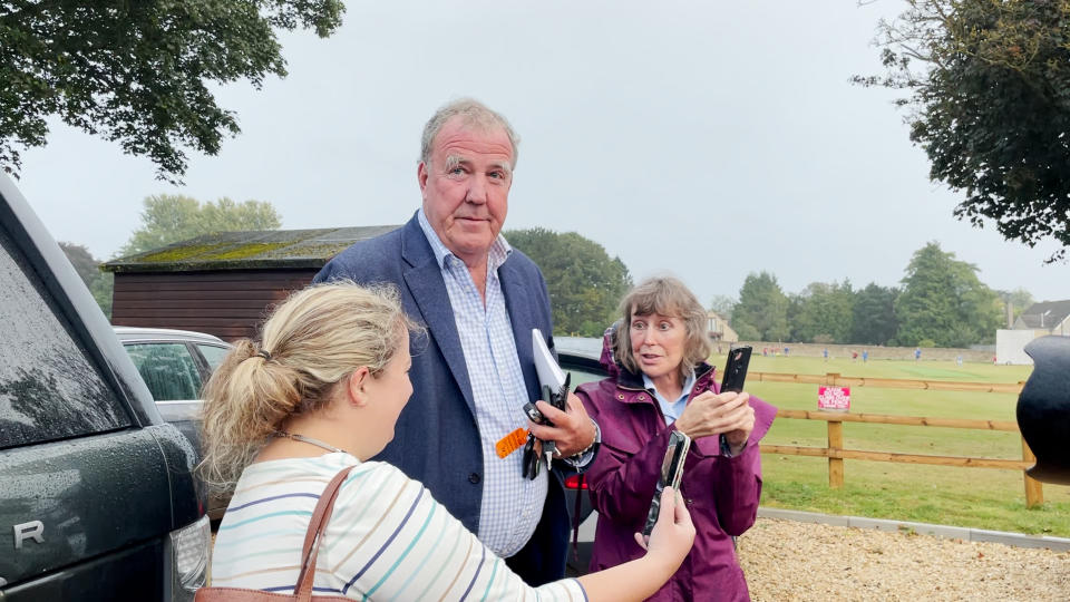 Jeremy Clarkson with fans at the Memorial Hall in Chadlington in September 2021, where he held a showdown meeting with local residents over concerns about his Oxfordshire farm shop. (Getty Images)
