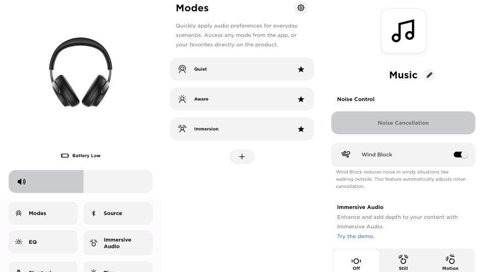 Bose QC Ultra Headphones app (Bose Music)