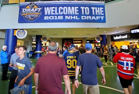 Jun 24, 2016; Buffalo, NY, USA; A general view as hockey fans arrive before the first round of the 2016 NHL Draft at the First Niagra Center. Mandatory Credit: Jerry Lai-USA TODAY Sports