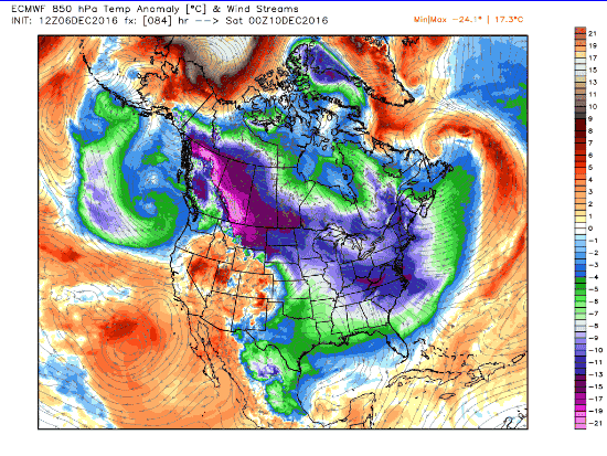 ECMWF model projection showing extreme cold rotating south, into the U.S. during the next 10-15 days.