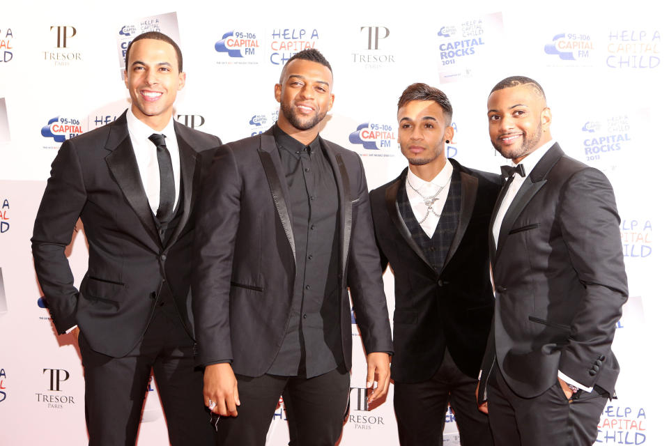 JB Gill, Marvin Humes, Aston Merrygold, Oritse Williams of JLS attend Capital Rocks held at The Roundhouse, Camden, London. 