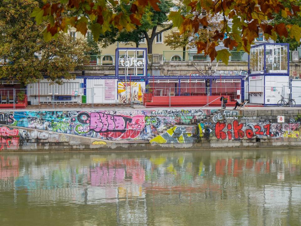 Street art on a canal n Vienna