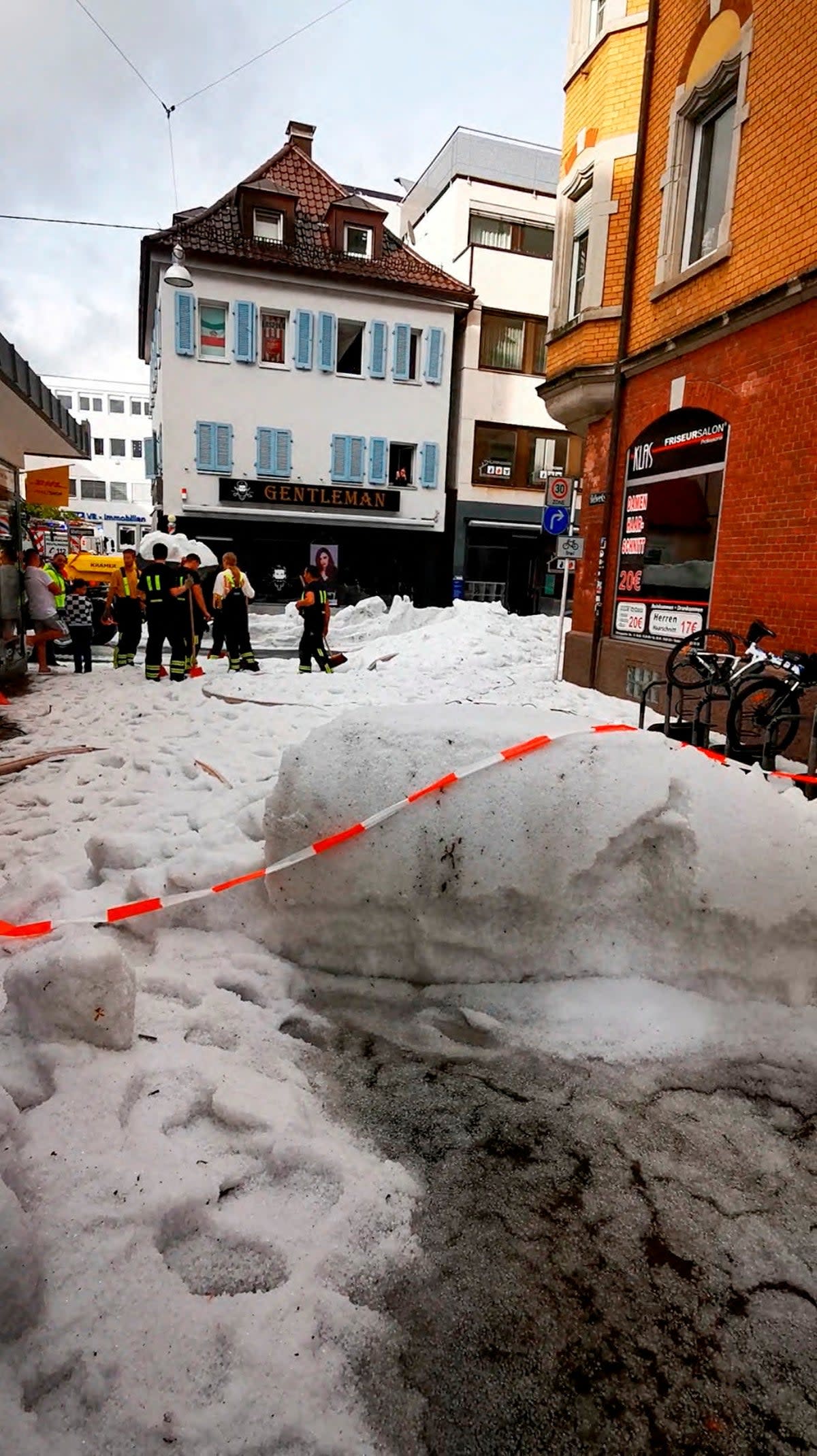 A road is cordened off due to hail in Reutlingen, southern Germany, on August 4, 2023. (TIMO MENDRITZKI via REUTERS)