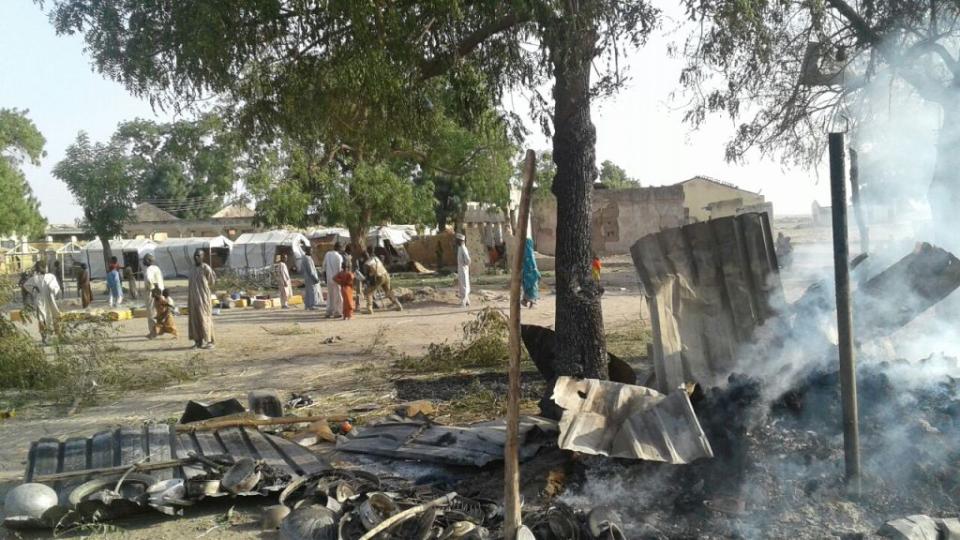 More than 50 killed and 120 injured after a bomb landed on this refugee camp in Nigeria.