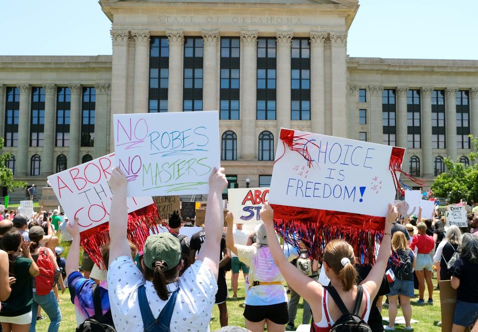 Abortion-rights supporters at the Engage the Rage rally at the Oklahoma Capitol in Oklahoma City Sunday, June 25, 2022.
