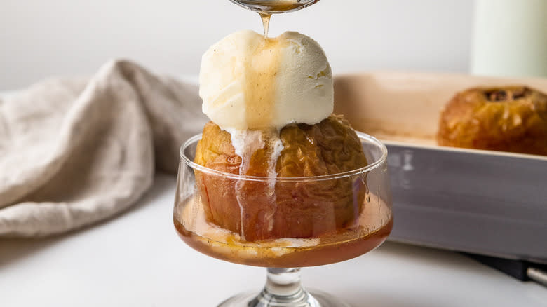 baked apple with ice cream