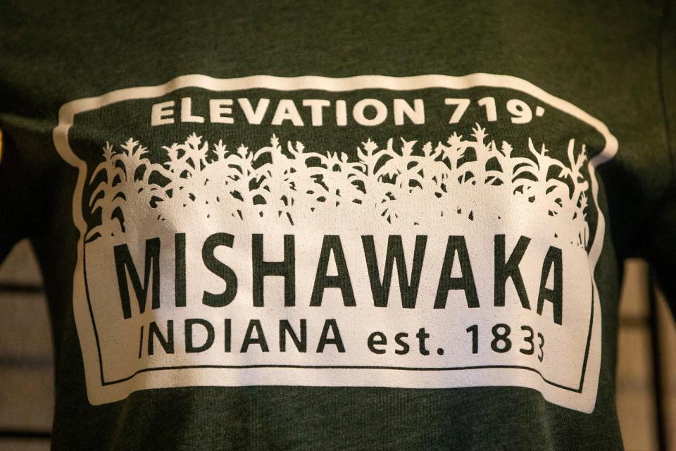 A t-shirt with Mishawaka printed on it Monday at InRugCo Studio and Gift Shop Monday, June 13, 2022 in Mishawaka.  