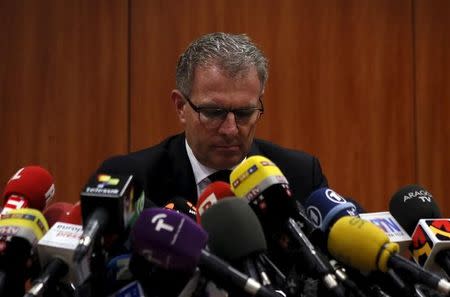 Lufthansa Chief Executive Carsten Spohr reacts during a news conference at Barcelona's El Prat airport March 25, 2015. REUTERS/Albert Gea