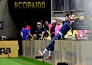 Jun 21, 2016; Houston, TX, USA; Argentina forward Ezequiel Lavezzi (22) flip over the boards during the second half against the United States in the semifinals of the 2016 Copa America Centenario soccer tournament at NRG Stadium. Kevin Jairaj-USA TODAY Sports