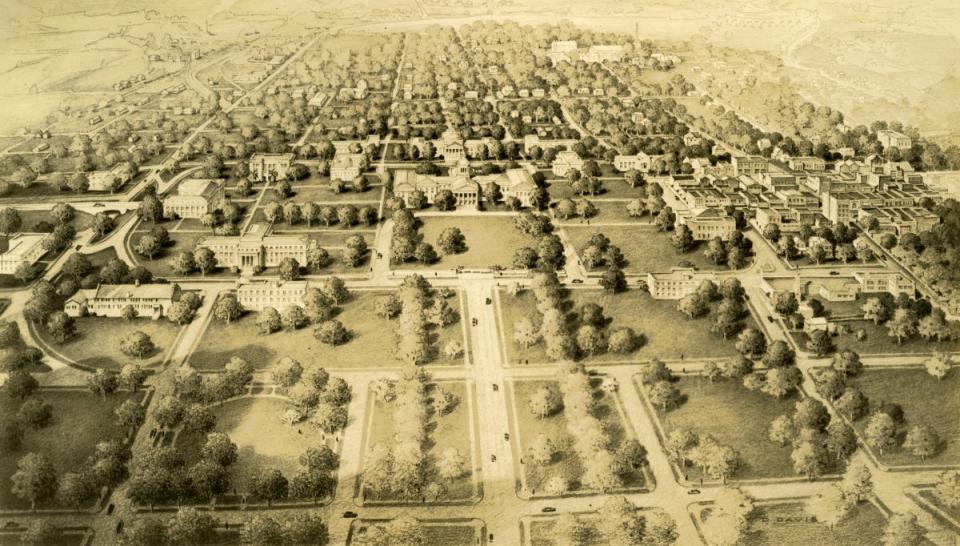 Distant view from east showing east approach to Capitol Center (from Florida Capital Center, A Report on the Proposed Development)