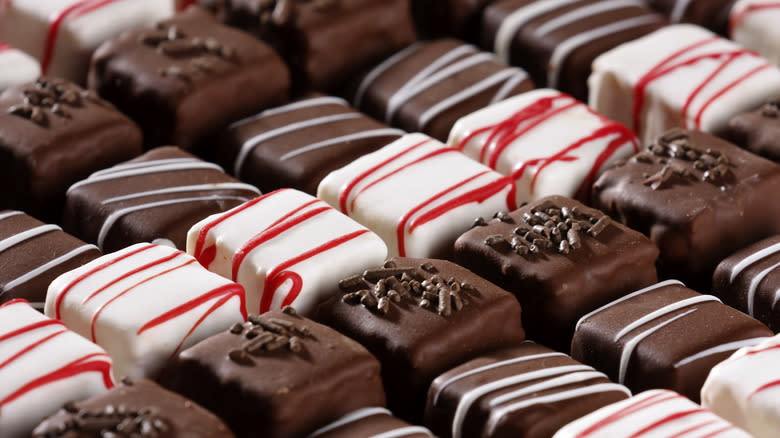 Rows of enrobed petit fours