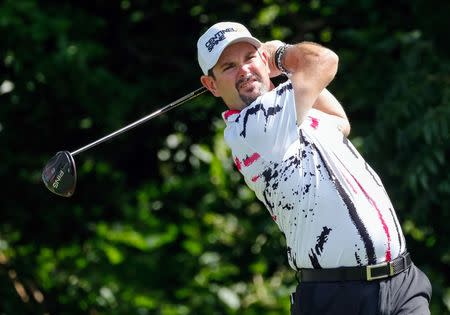 May 24, 2019; Fort Worth, TX, USA; Rory Sabbatini plays his shot from the sixth tee during the second round the Charles Schwab Challenge golf tournament at Colonial Country Club. Mandatory Credit: Ray Carlin-USA TODAY Sports